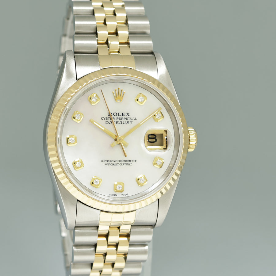 DIAMOND Pearl Rolex DateJust 16233 Two-Tone Yellow Gold Jubilee Watch Box