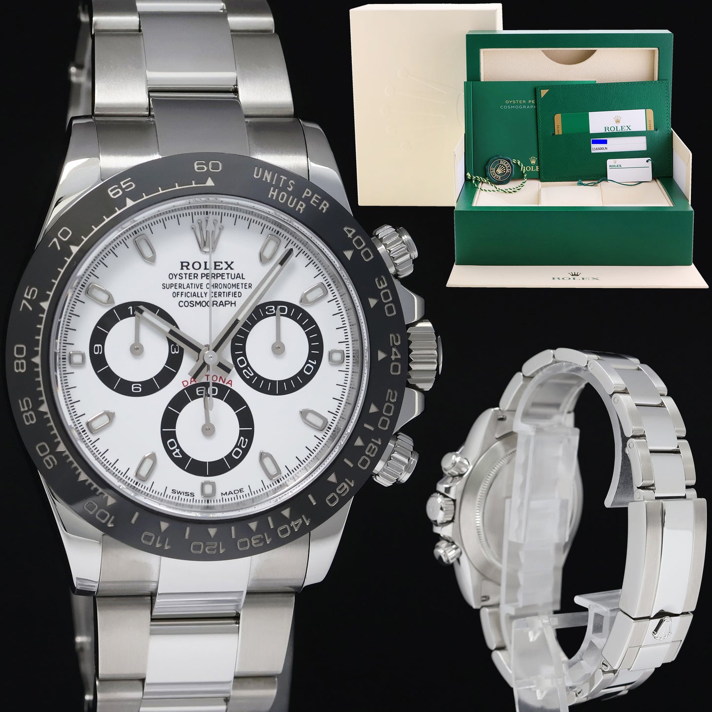 2017 PAPERS Rolex Daytona 116500LN White Ceramic Panda Chrono 40mm Steel Watch