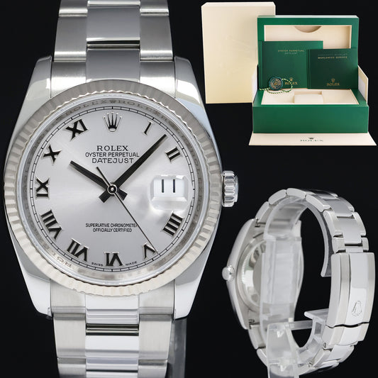 2007 MINT Rolex DateJust Steel Silver Stick 116234 36mm Jubilee Steel Watch Box