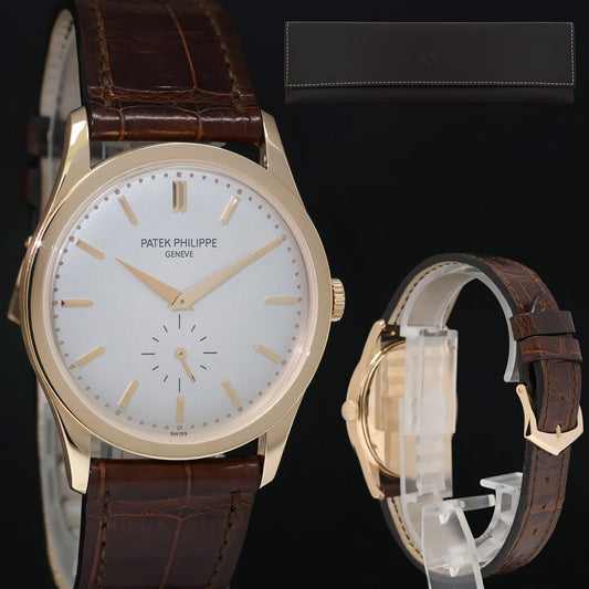 MINT Patek Philippe 5196R 37mm Rose Gold Calatrava Brown Leather Watch Box