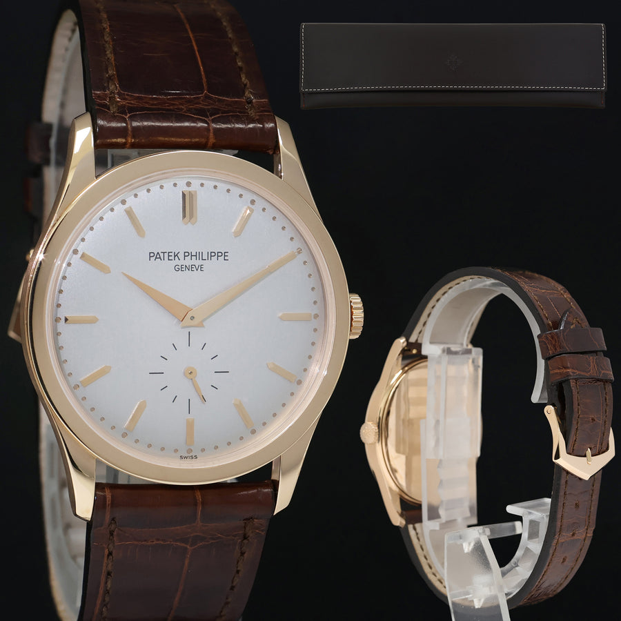 MINT Patek Philippe 5196R 37mm Rose Gold Calatrava Brown Leather Watch Box