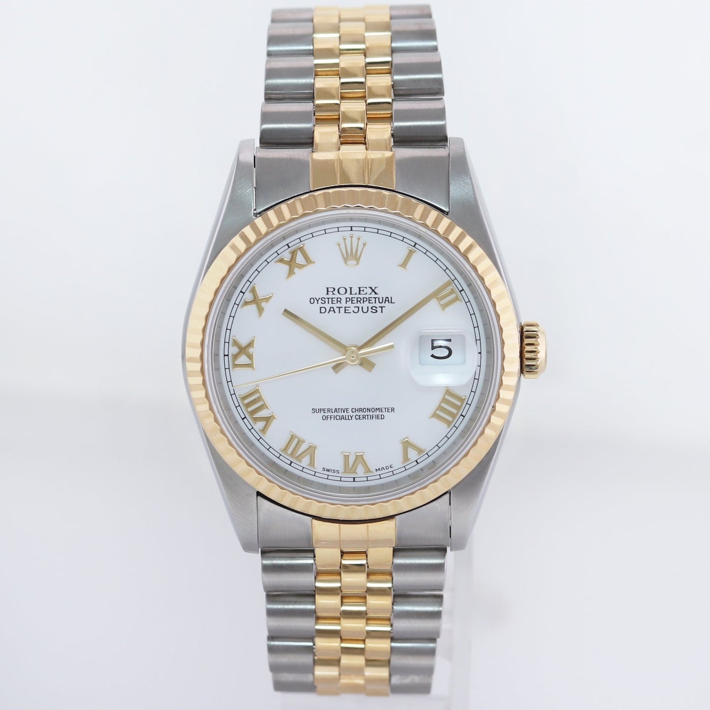 MINT Rolex DateJust 36mm White Roman 16233 Two Tone Steel Jubilee Watch Box