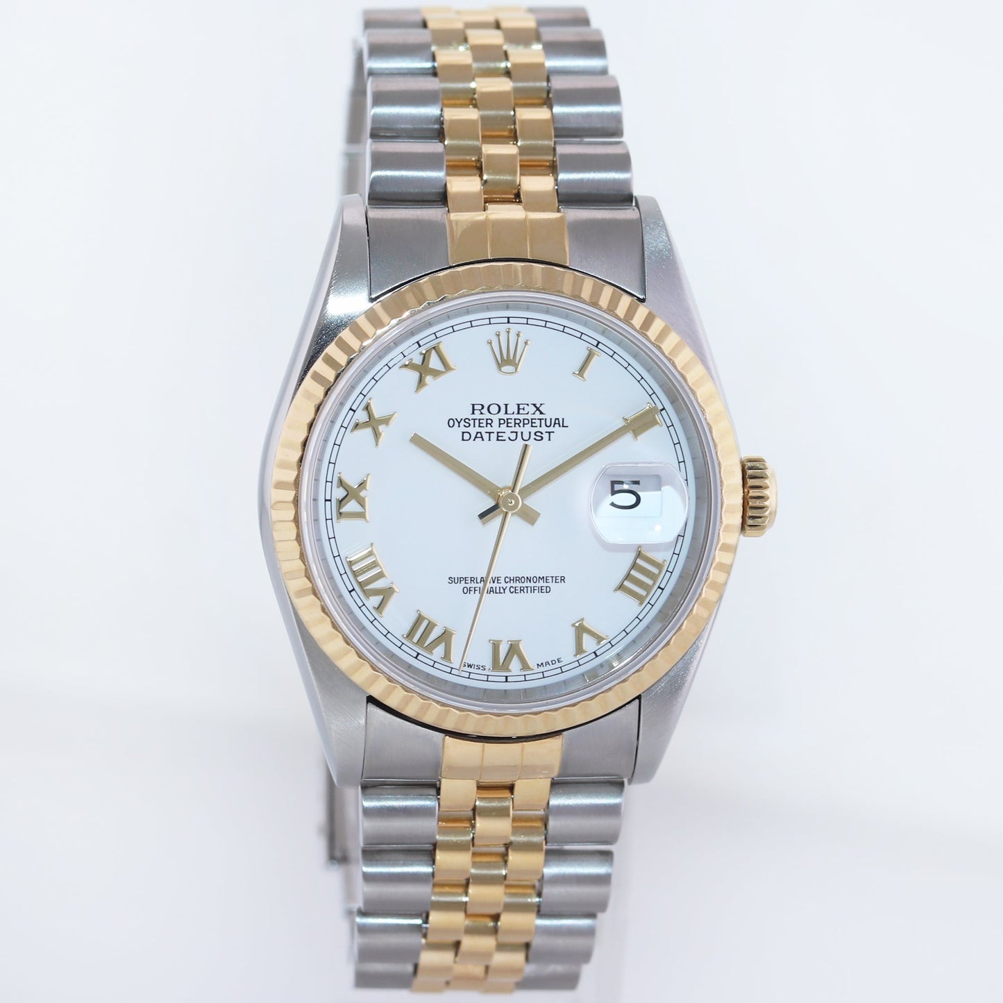 MINT Rolex DateJust 36mm White Roman 16233 Two Tone Steel Jubilee Watch Box