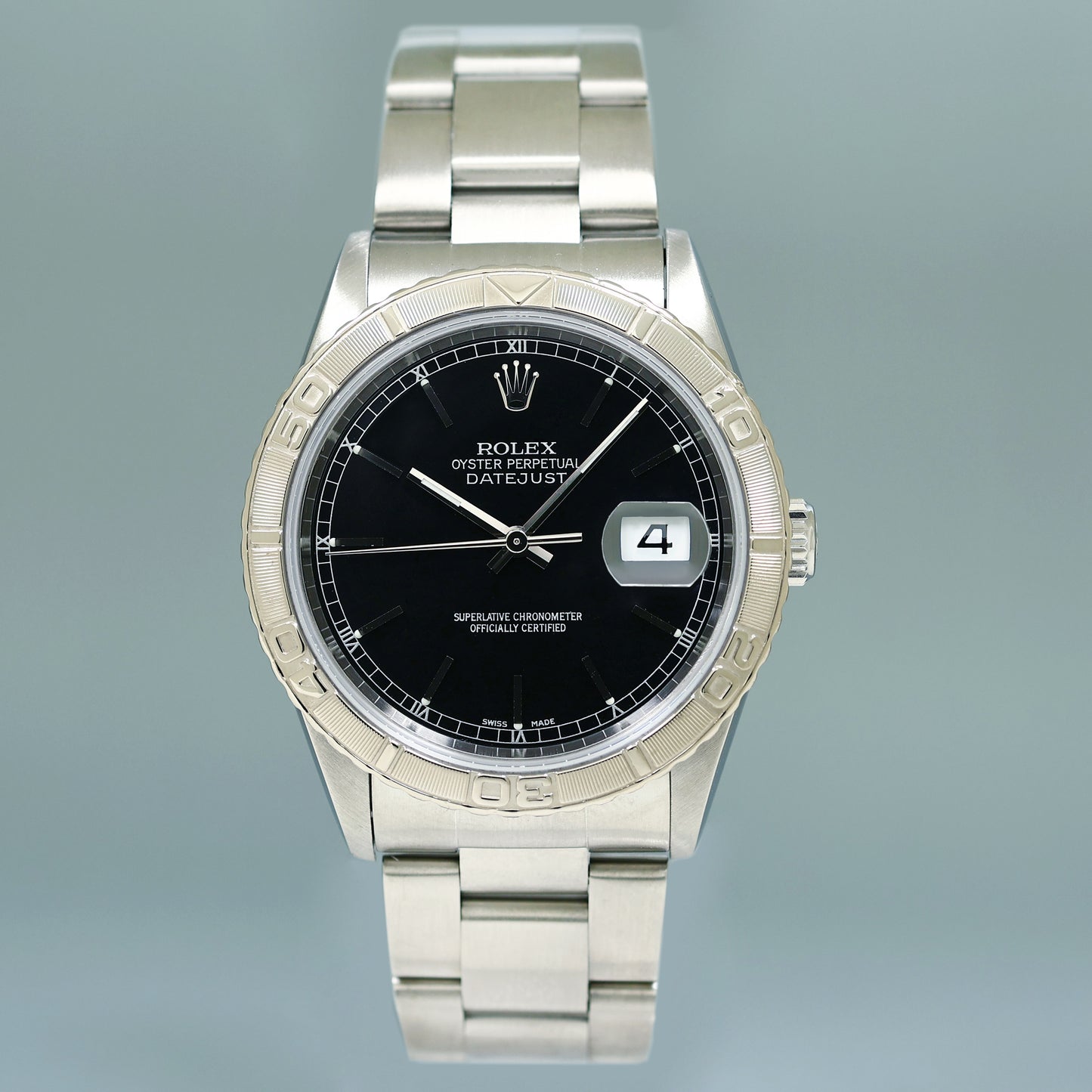 MINT Rolex DateJust 16264 Turn-O-Graph Black Stick Oyster White Gold 36mm Watch Box