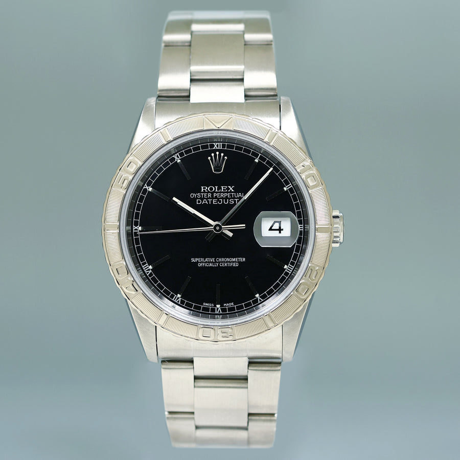 MINT Rolex DateJust 16264 Turn-O-Graph Black Stick Oyster White Gold 36mm Watch Box