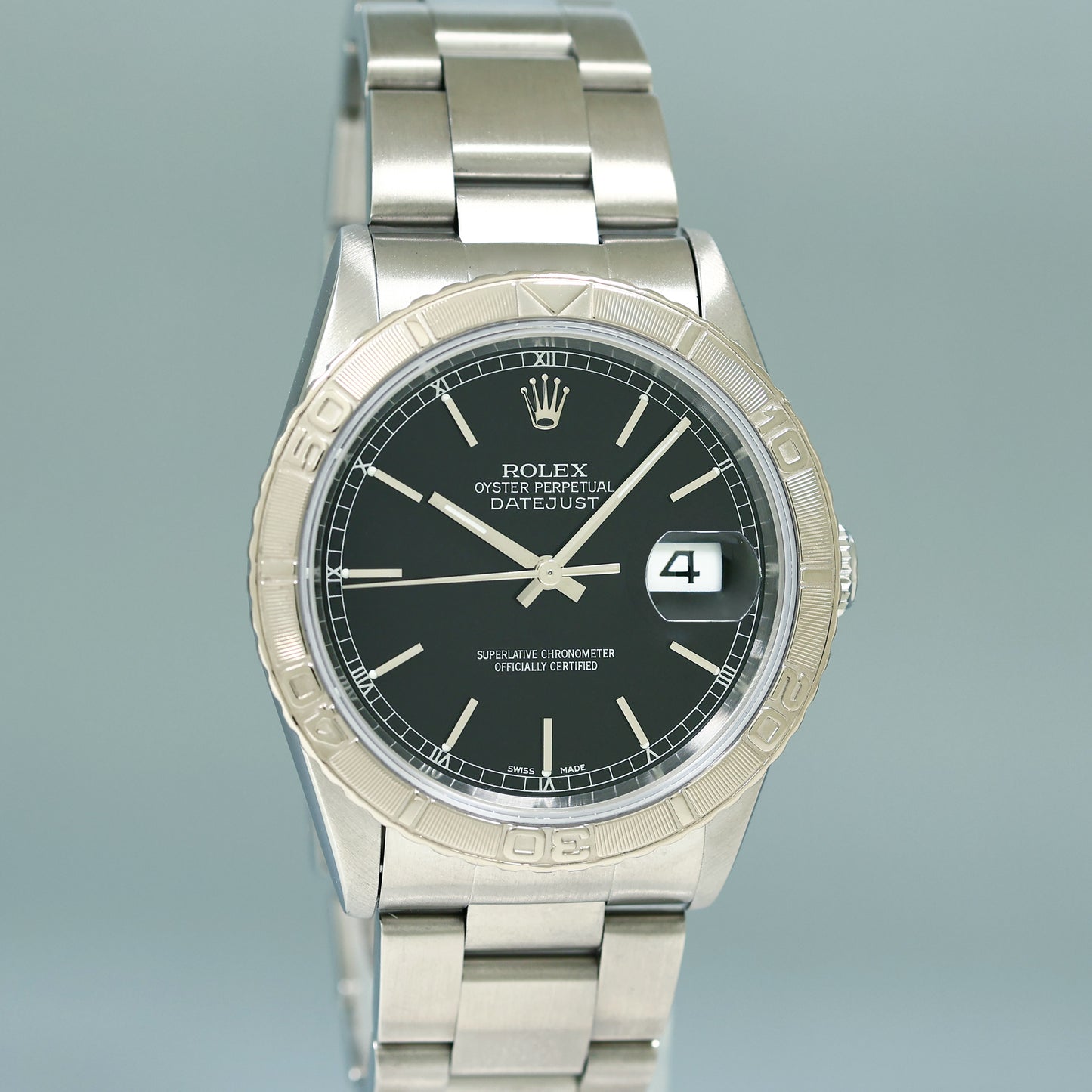 MINT Rolex DateJust 16264 Turn-O-Graph Black Stick Oyster White Gold 36mm Watch Box