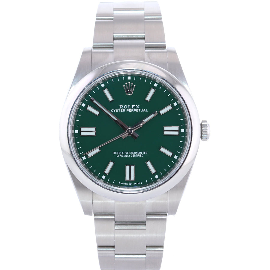 2023 MINT ROLEX 124300 Oyster Perpetual 41mm Green Watch Box