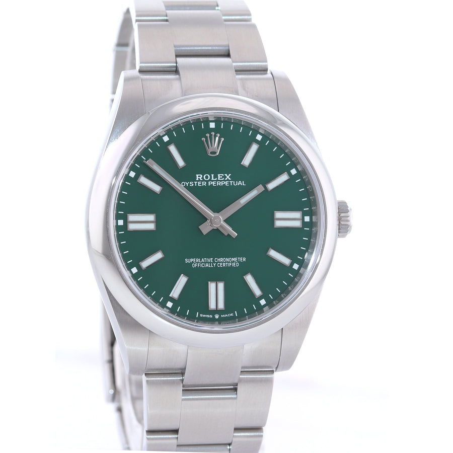 2023 MINT ROLEX 124300 Oyster Perpetual 41mm Green Watch Box