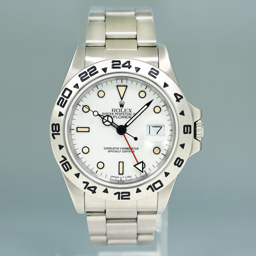 Vintage Rolex Explorer II 16550 White Patina 40mm Stainless Steel Watch Box