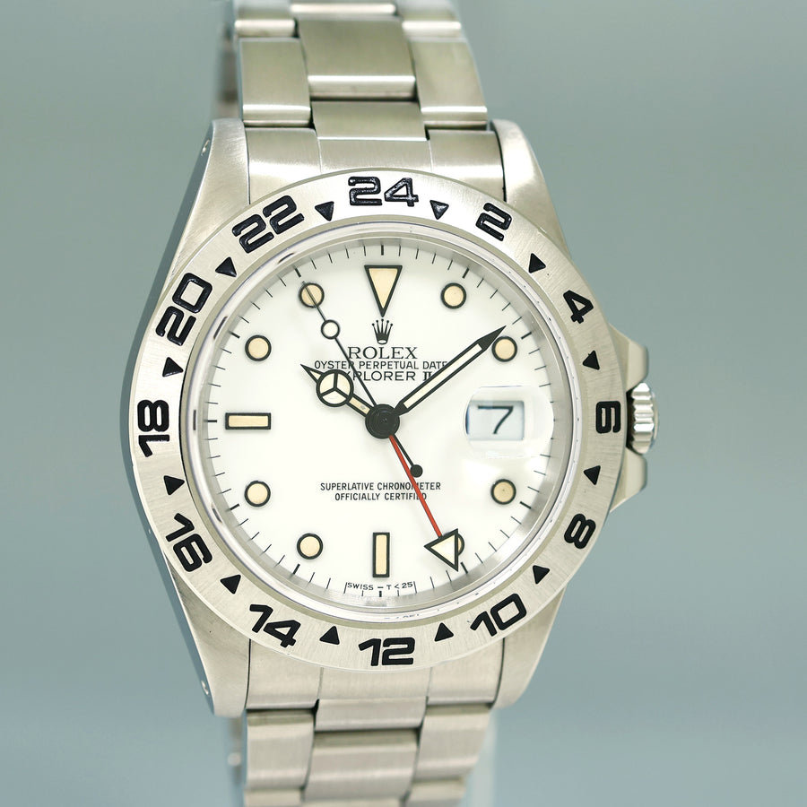 Vintage Rolex Explorer II 16550 White Patina 40mm Stainless Steel Watch Box