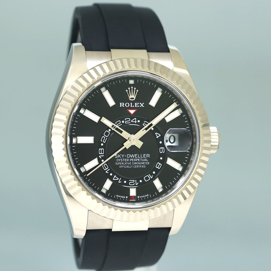 2023 NEW Rolex 336239 Black Sky-Dweller White Gold 42mm Oysterflex Watch Box