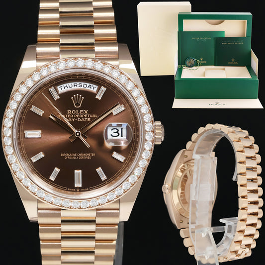 2023 NEW Rolex President Rose Gold Chocolate Diamond Bezel Baguette 228345 Watch