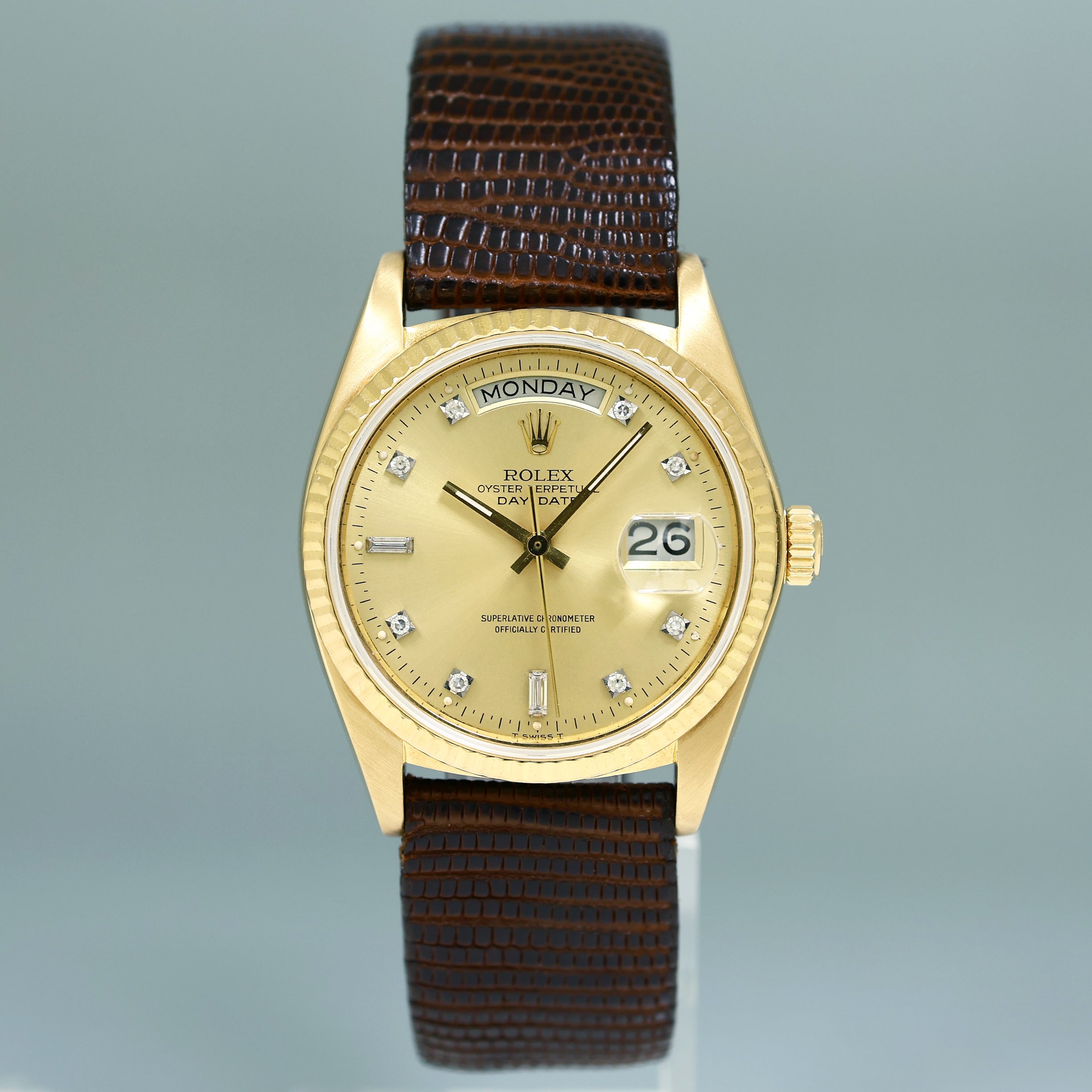 Rolex President Day Date 18038 Yellow Gold Champagne Diamond Quickset Watch Box