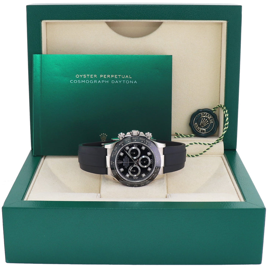 2023 MINT Rolex Daytona Oysterflex 116519LN White Gold Ceramic Diamond Watch Box