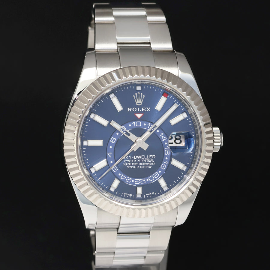 2023 NEW PAPERS Rolex Sky-Dweller Stainless White Gold Blue 326934 42mm Watch Box
