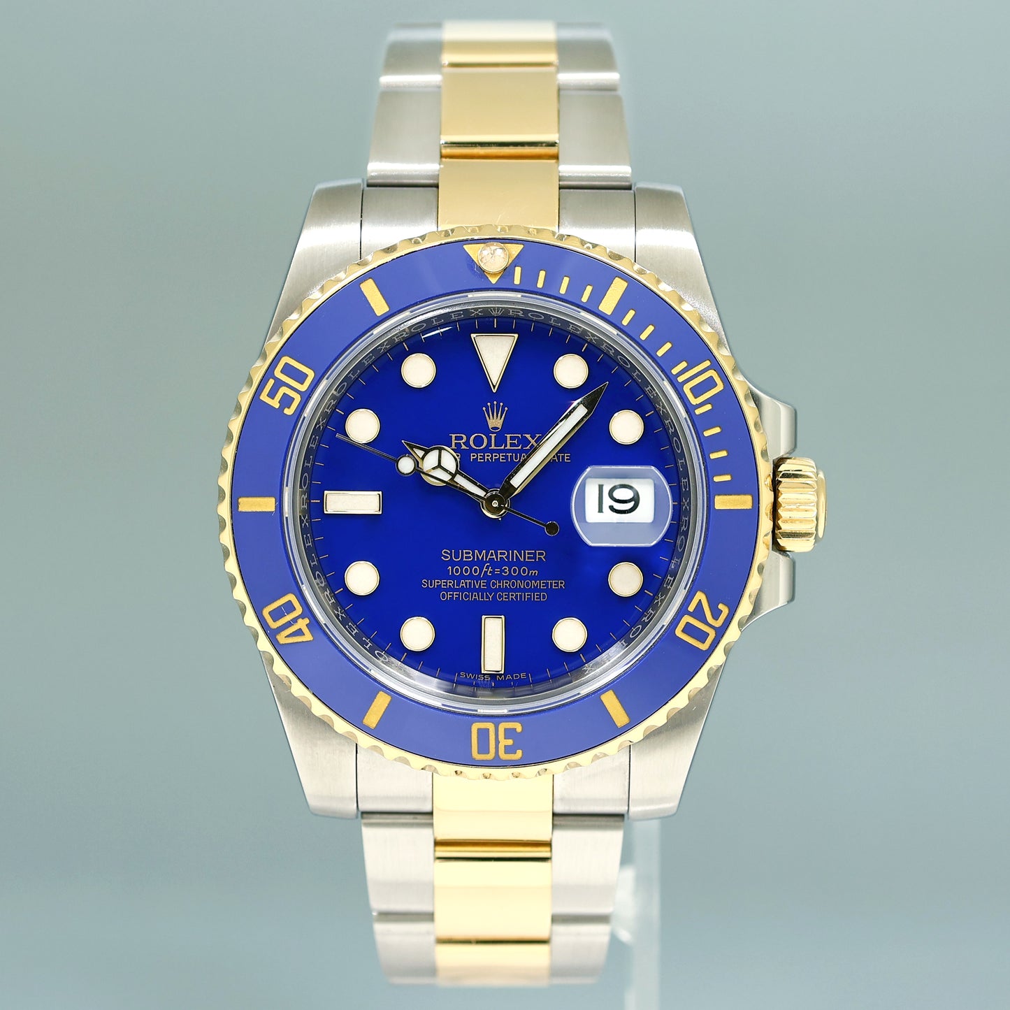 MINT Rolex Submariner Blue Smurf Ceramic 116613LB Two Tone Yellow Gold Watch Box