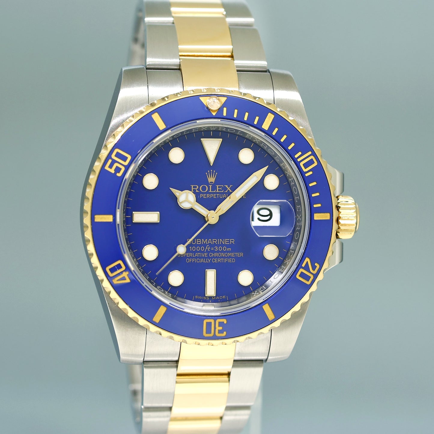 MINT Rolex Submariner Blue Smurf Ceramic 116613LB Two Tone Yellow Gold Watch Box
