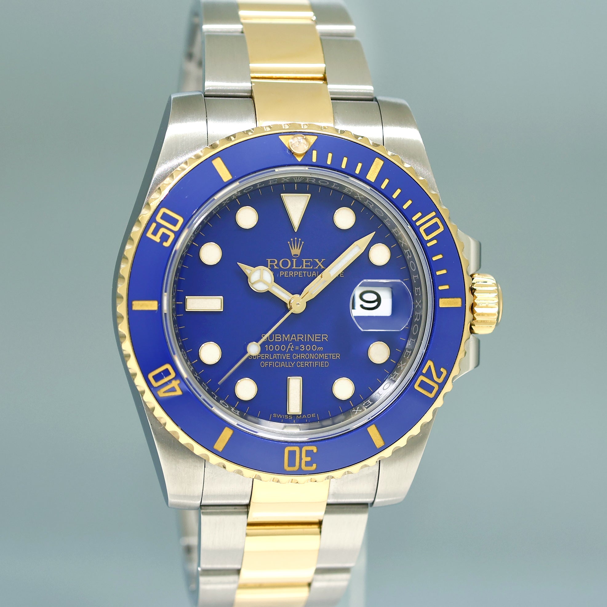 MINT Rolex Submariner Blue Smurf Ceramic 116613LB Two Tone Yellow Gold Watch Box