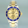 MINT 2008 Rolex Gold Buckle Rolex Submariner 16613 Two Tone Blue Serti Diamond Watch