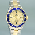 MINT 2008 Rolex Gold Buckle Rolex Submariner 16613 Two Tone Blue Serti Diamond Watch