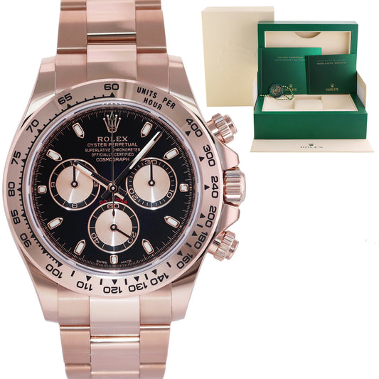 2022 MINT Rolex Daytona 40m Cosmograph Rose Gold Black 116505 Chrono Watch Box