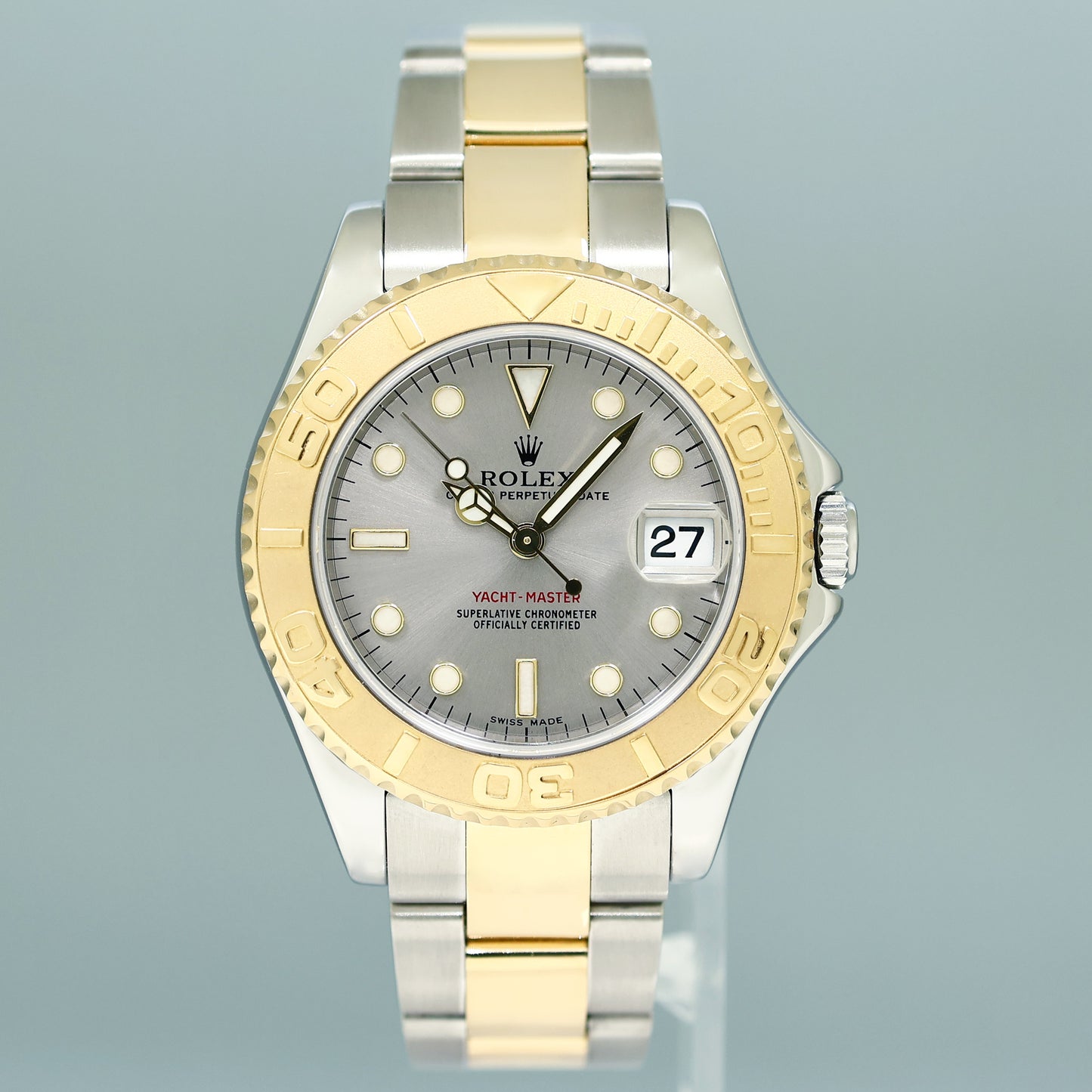 MINT Ladies Rolex Yacht-Master 168623 35mm Yellow Gold Two Tone Slate Watch Box