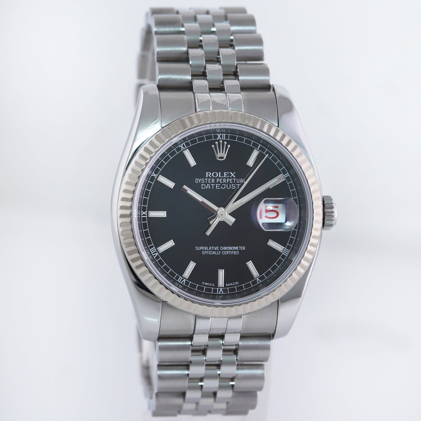 2015 Rolex DateJust Steel Black Roman 116234 36mm Stainless Steel Super Jubilee Watch