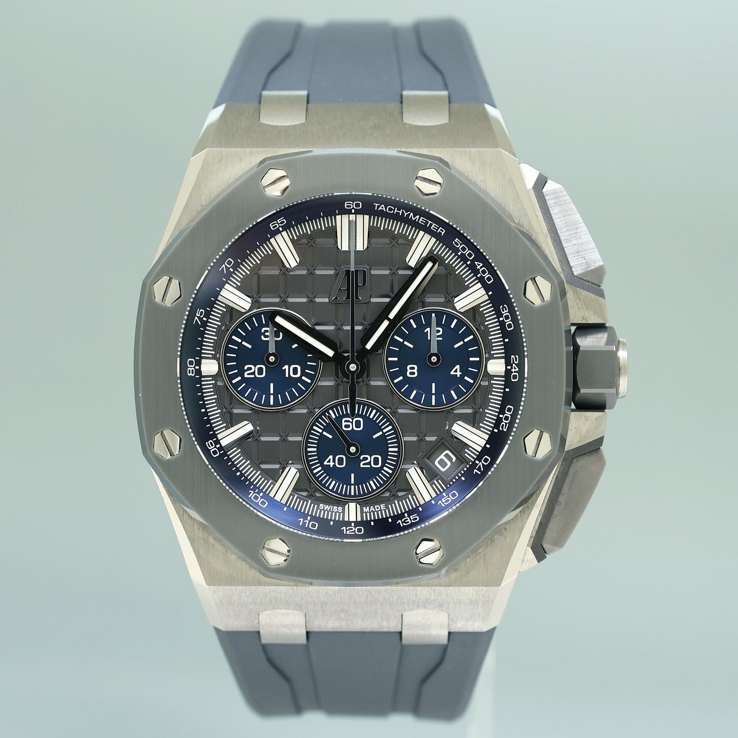 NEW PAPERS Audemars Piguet Royal Oak Titanium Grey Blue 26420IO 43mm Chrono Watch