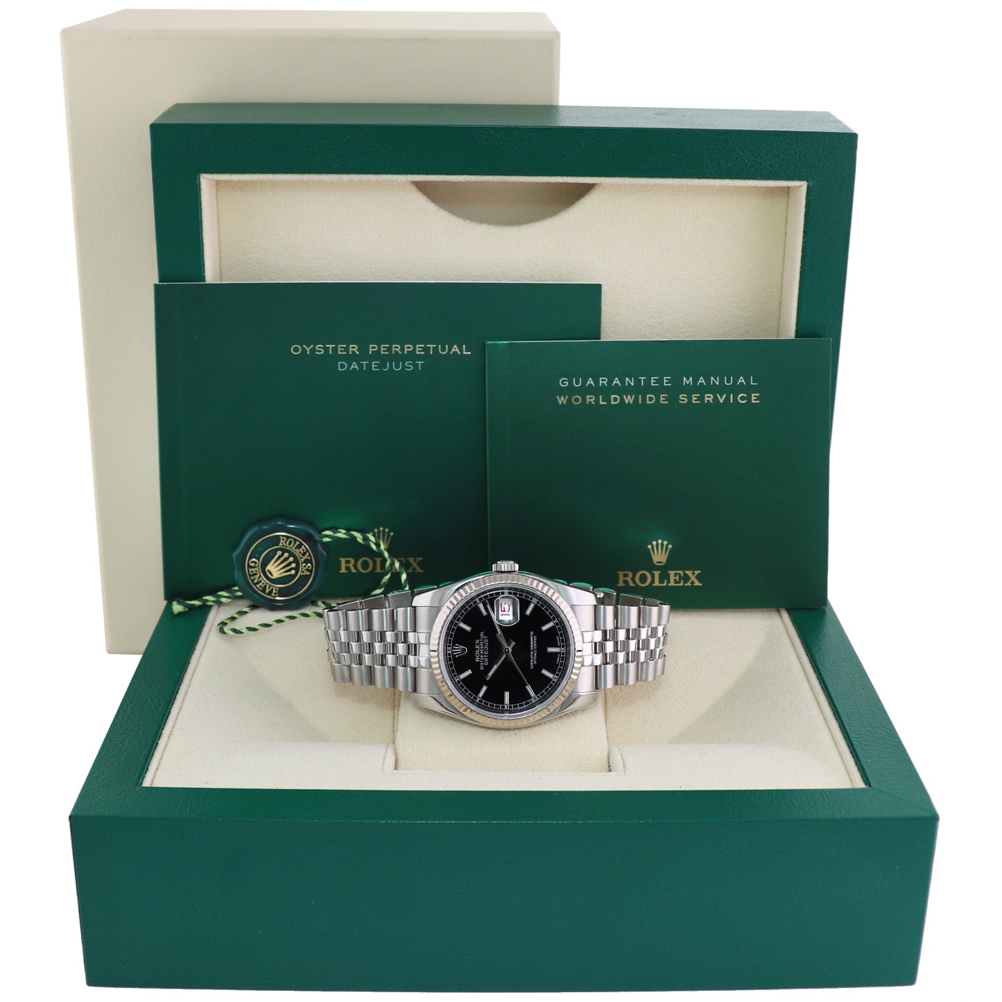 2015 Rolex DateJust Steel Black Roman 116234 36mm Stainless Steel Super Jubilee Watch