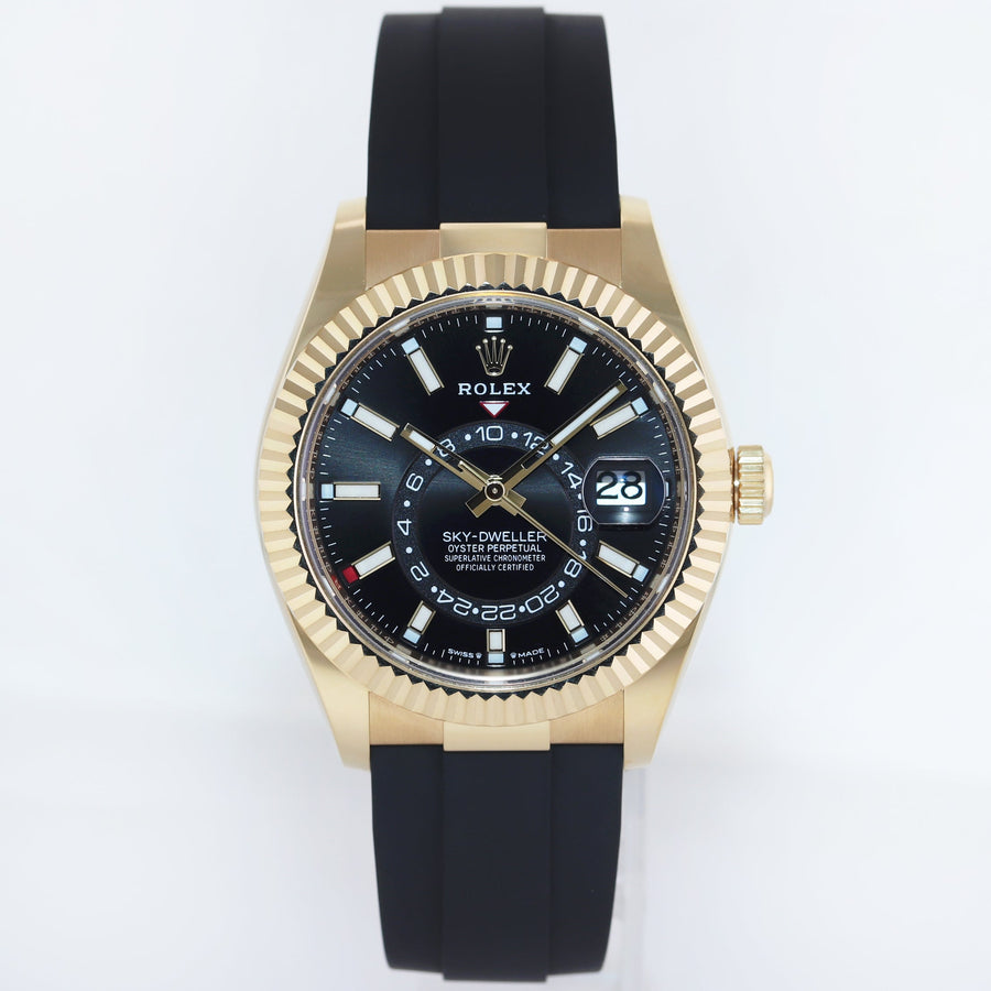 2023 MINT Rolex Sky-Dweller Yellow Gold Black Oysterflex 336238 Watch Box