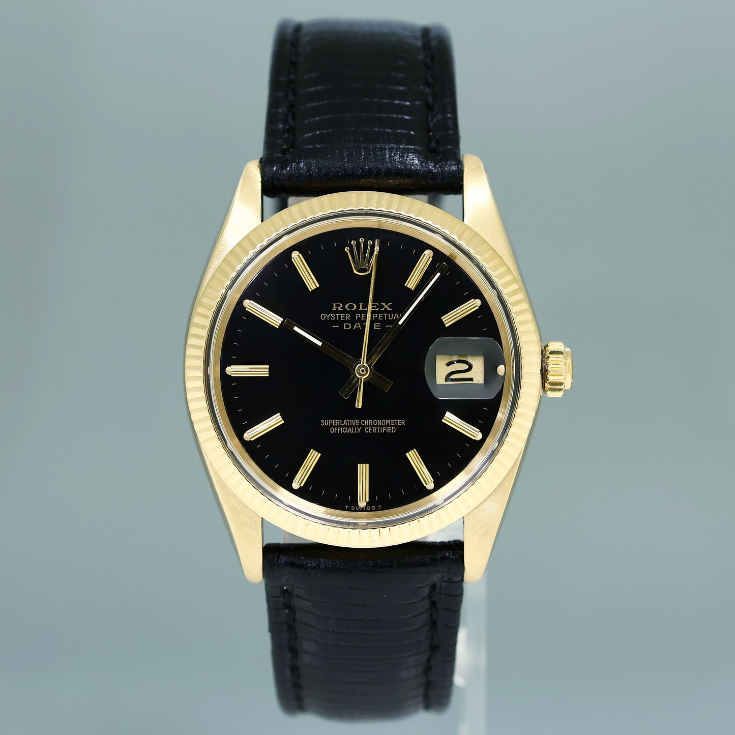 Rolex Date 34mm 1503 Yellow Gold Black Stick Leather Watch Box