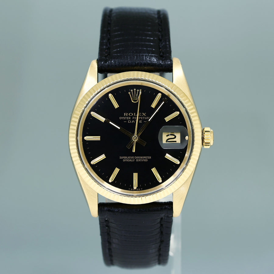 Rolex Date 34mm 1503 Yellow Gold Black Stick Leather Watch Box