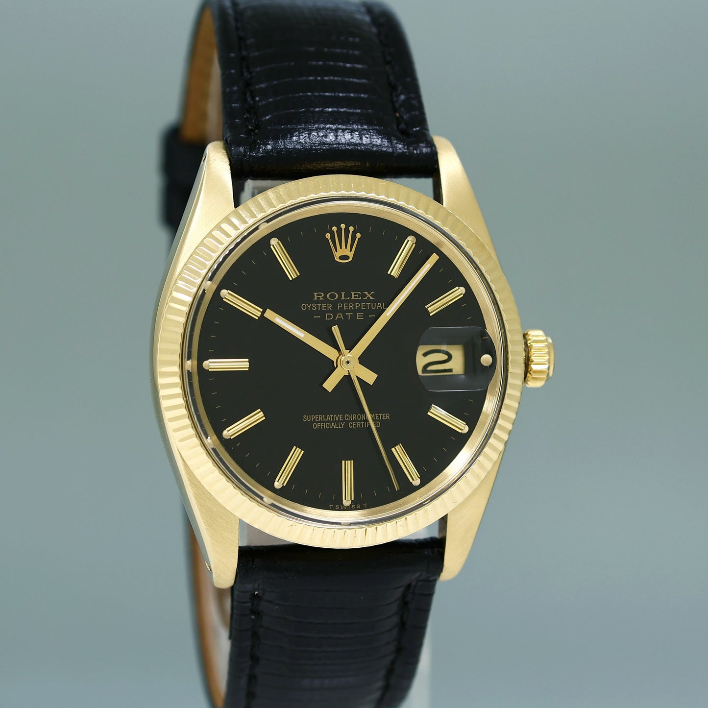 Rolex Date 34mm 1503 Yellow Gold Black Stick Leather Watch Box