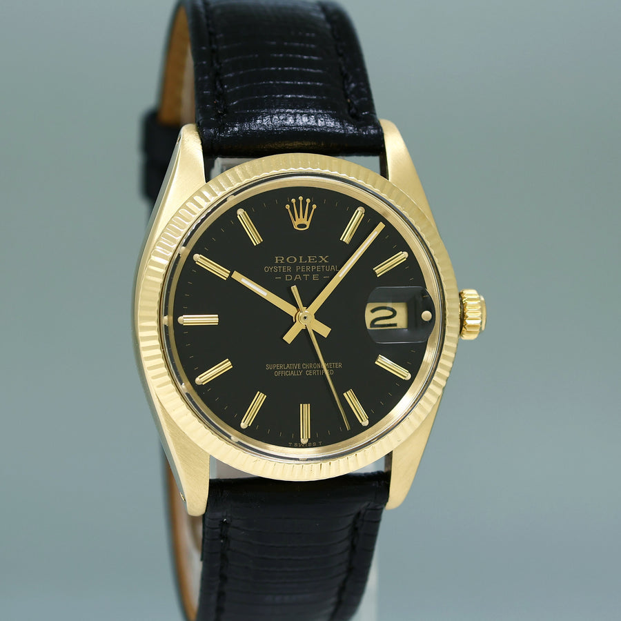 Rolex Date 34mm 1503 Yellow Gold Black Stick Leather Watch Box