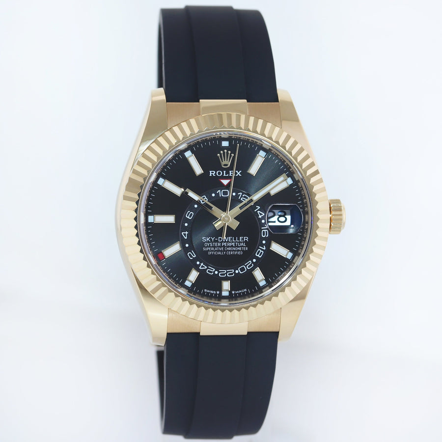 2023 MINT Rolex Sky-Dweller Yellow Gold Black Oysterflex 336238 Watch Box
