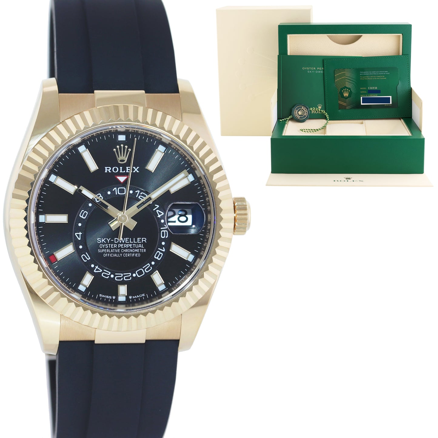 2024 NEW PAPERS Rolex Sky-Dweller Yellow Gold Black Oysterflex 336238 Watch Box