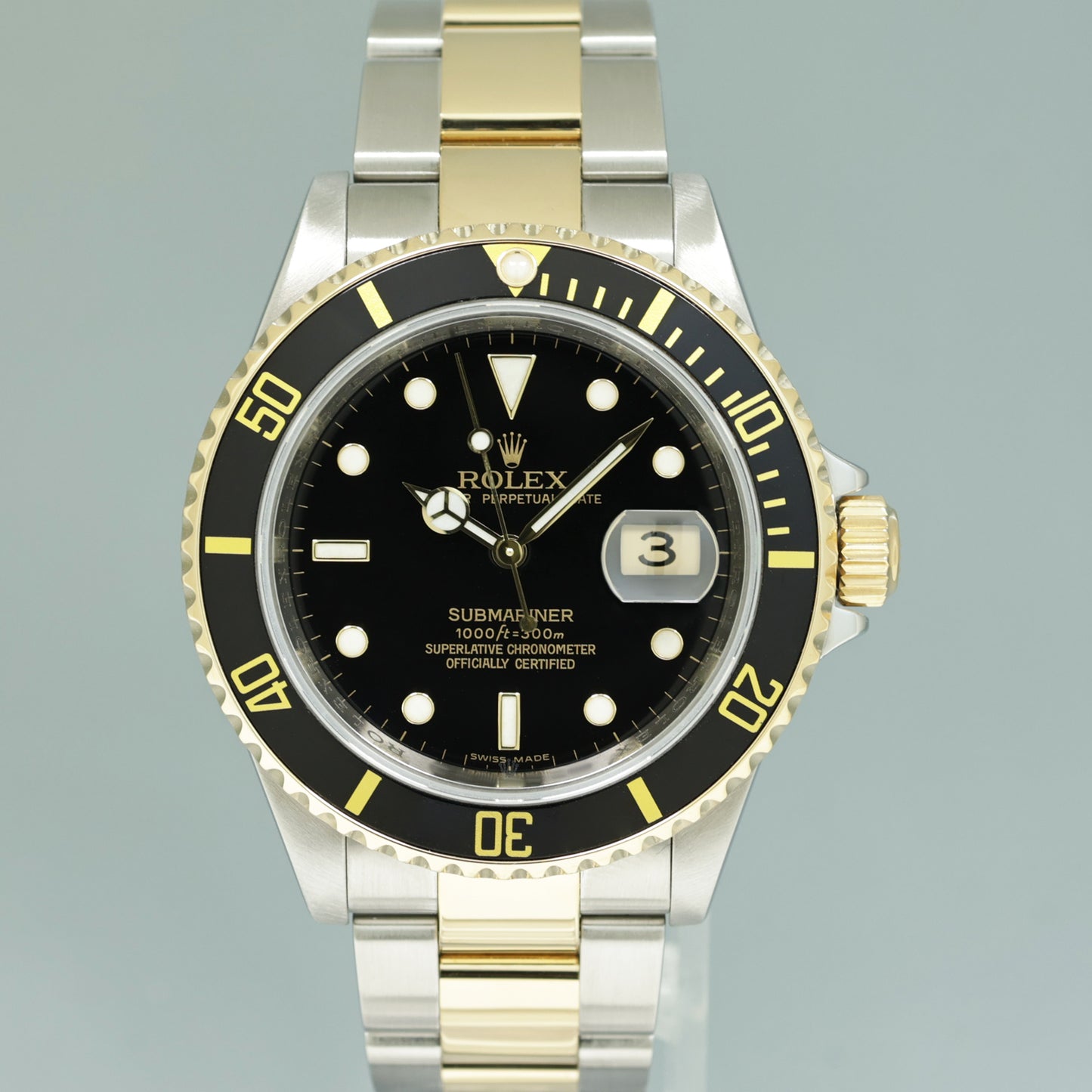 MINT 2008 PAPERS Rolex Submariner 16613 Gold Steel Two Tone Gold Black Watch Box