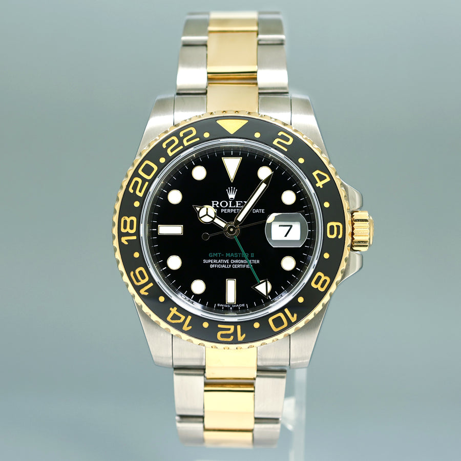 2014 RSC Papers 116713 Rolex GMT-Master II 2 Ceramic Black Two Tone Steel Gold Watch