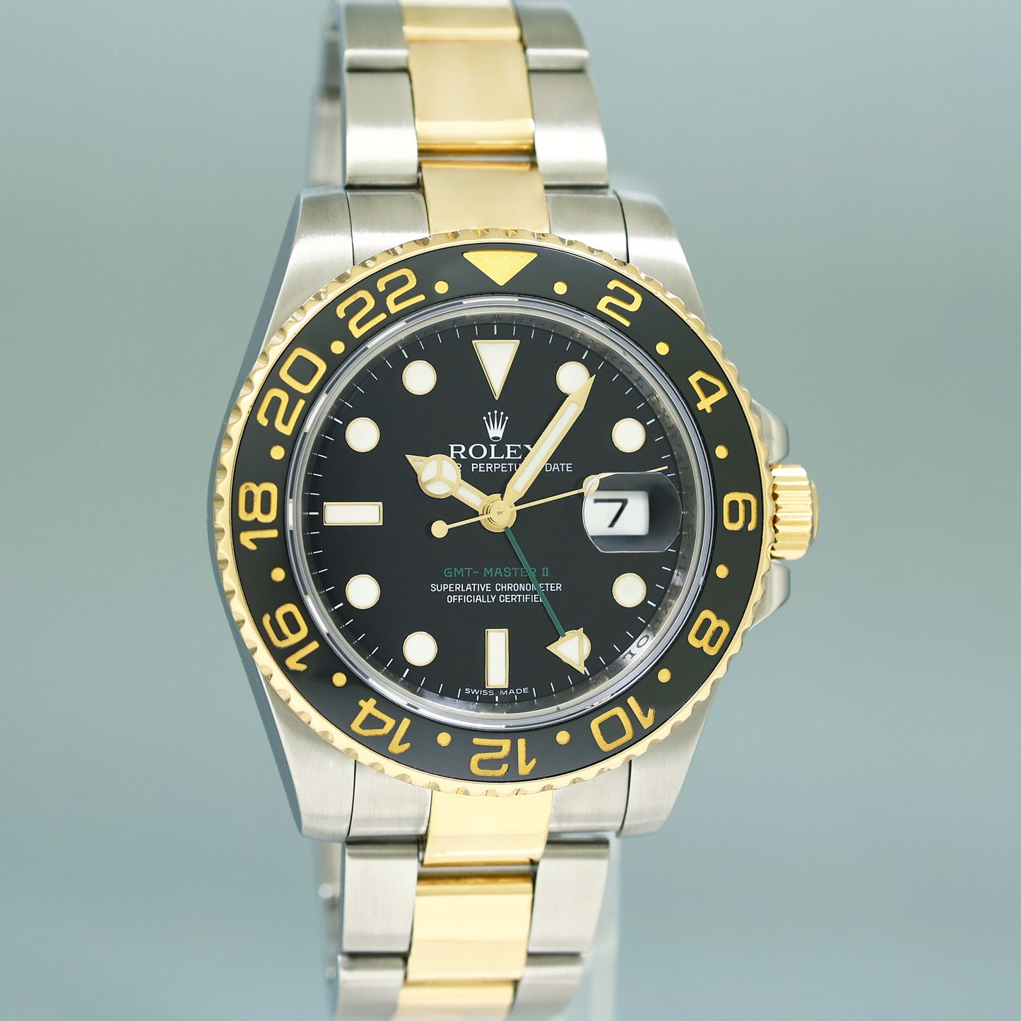 2014 RSC Papers 116713 Rolex GMT-Master II 2 Ceramic Black Two Tone Steel Gold Watch