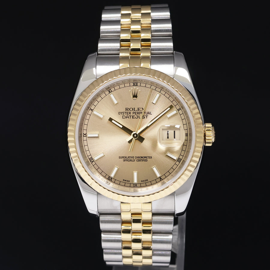 2015 MINT Rolex DateJust Jubilee Two Tone Gold Champagne 116233 Watch Box