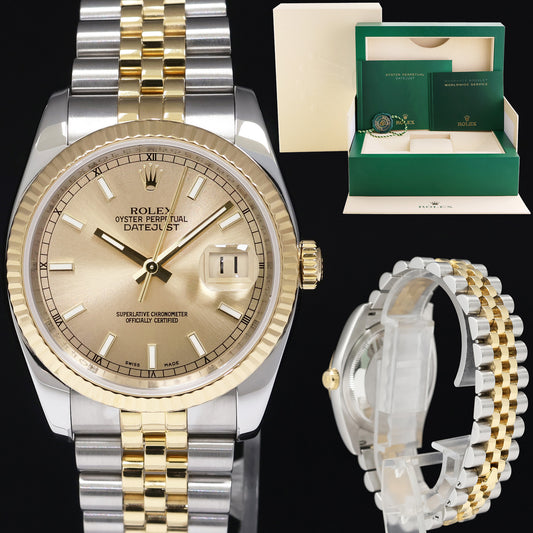 2015 MINT Rolex DateJust Jubilee Two Tone Gold Champagne 116233 Watch Box