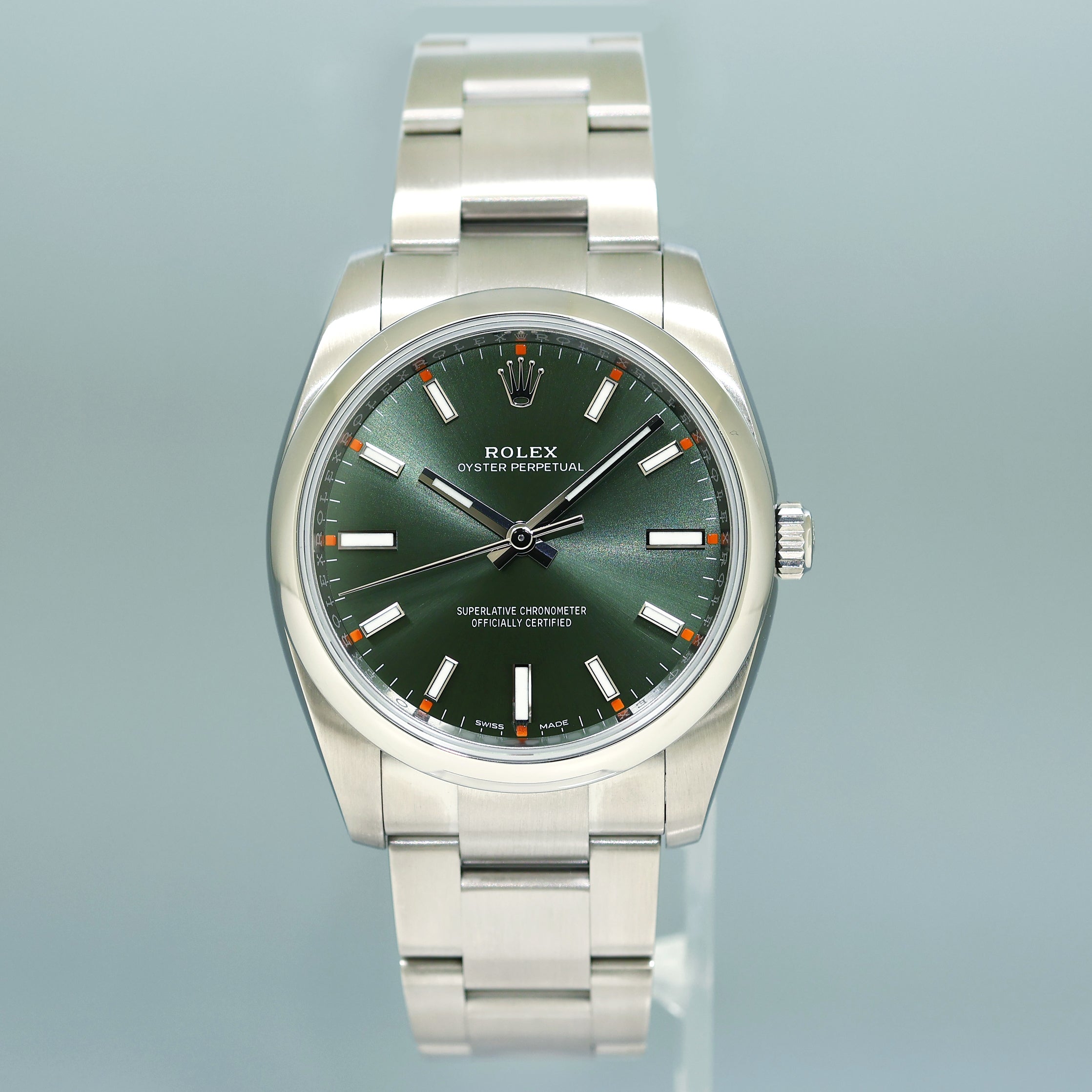 2019 PAPERS MINT Rolex Oyster Perpetual 34mm Green Oyster 114200 Watch Box