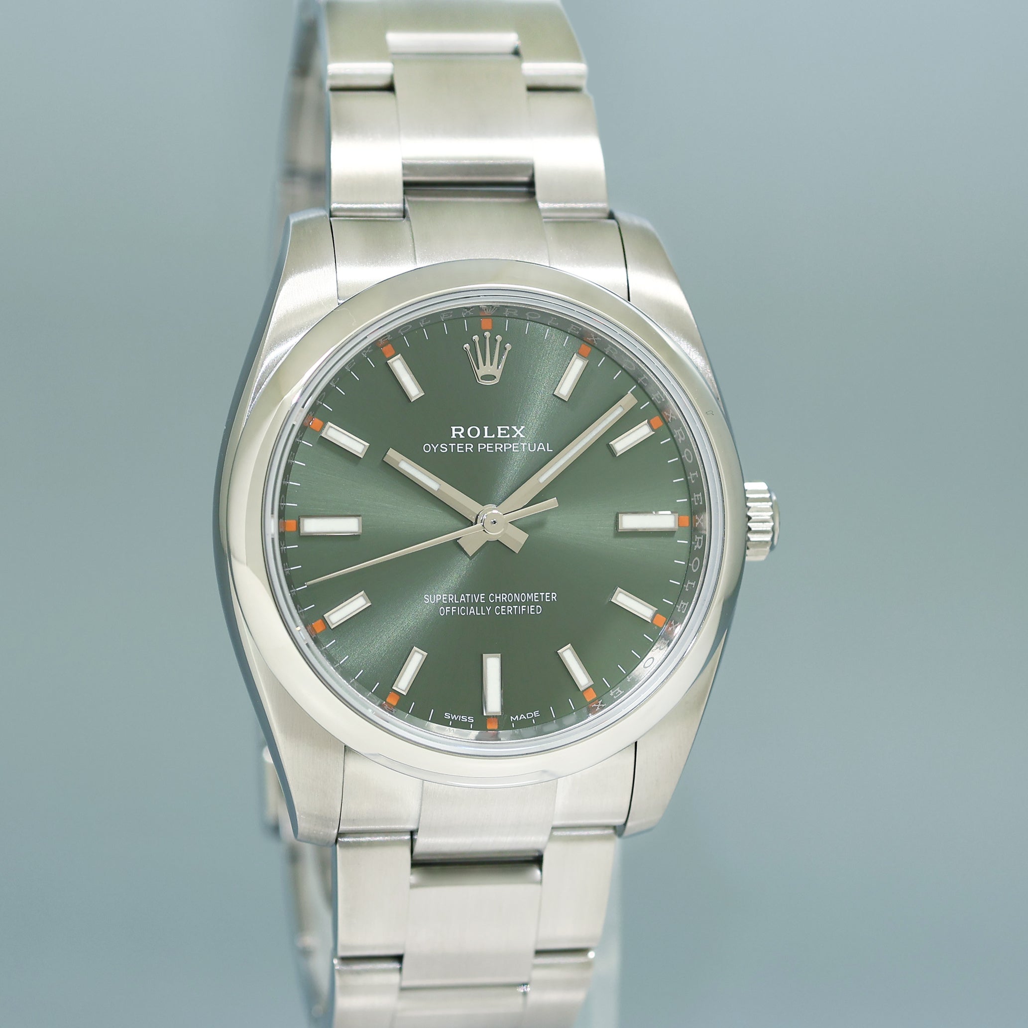 2019 PAPERS MINT Rolex Oyster Perpetual 34mm Green Oyster 114200 Watch Box