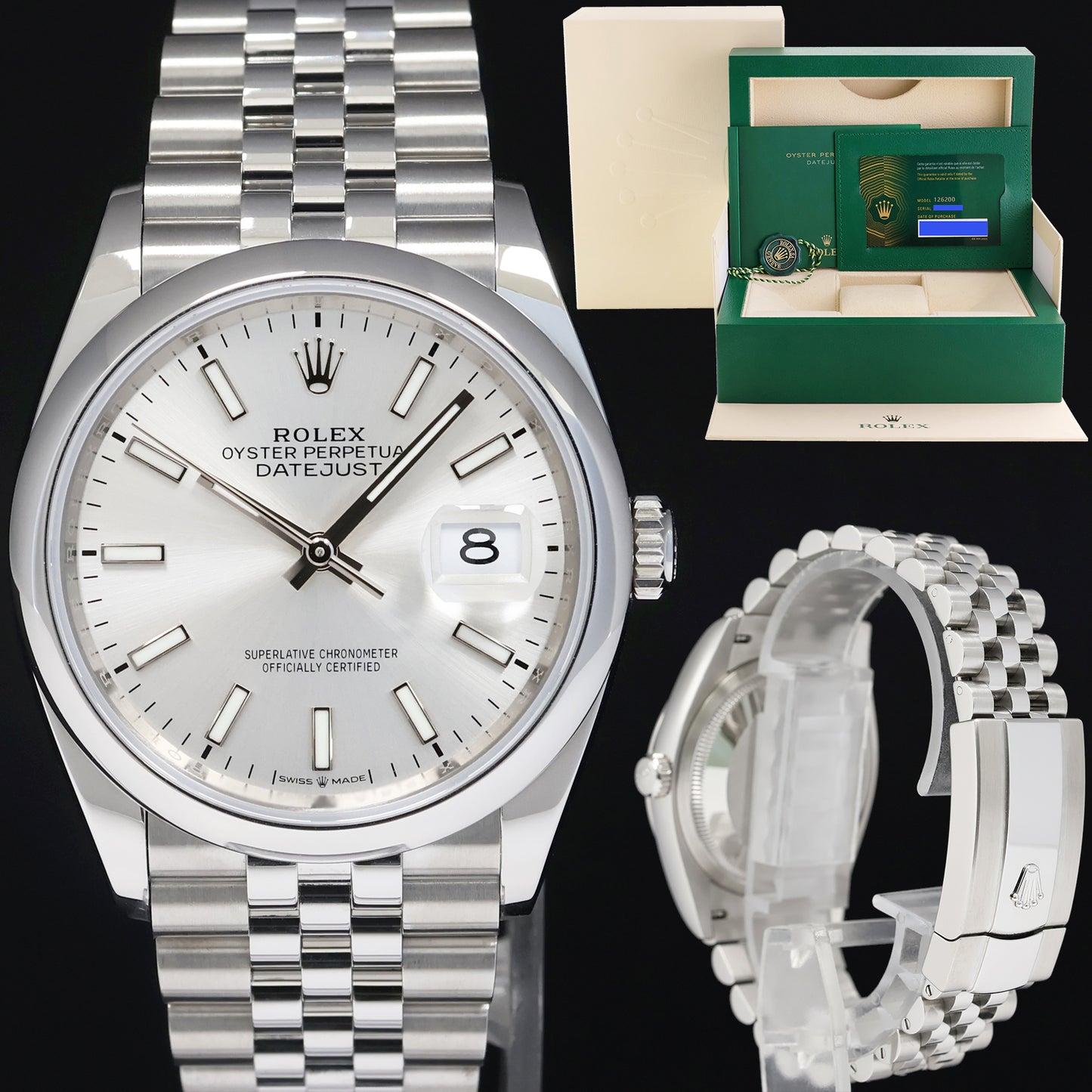2022 NEW PAPERS Rolex DateJust 36mm 126200 Steel Jubilee Silver Stick Watch Box