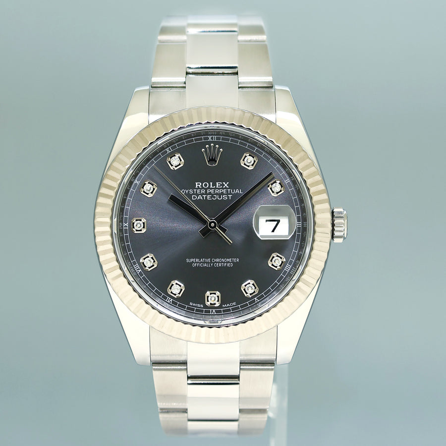 MINT Rolex DateJust 41 126334 Oyster Rhodium Diamond White Gold Fluted Watch