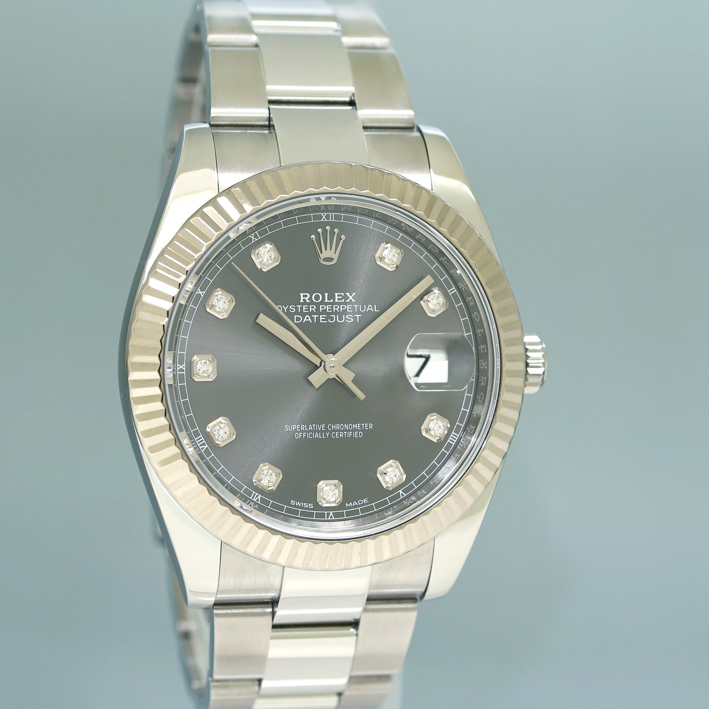 MINT Rolex DateJust 41 126334 Oyster Rhodium Diamond White Gold Fluted Watch