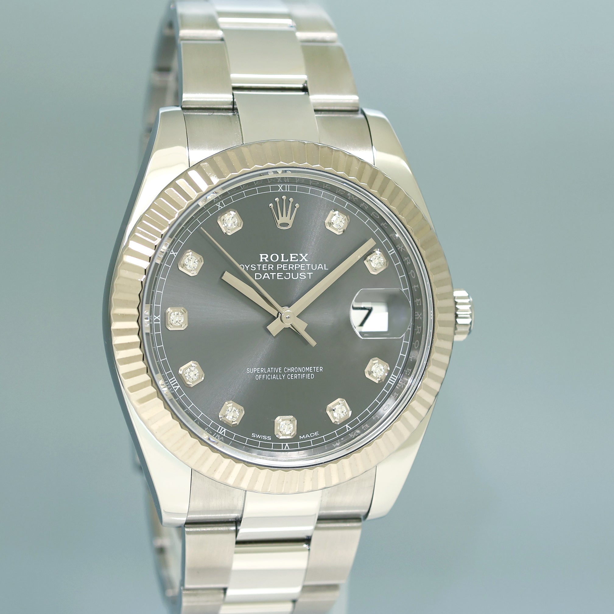 MINT Rolex DateJust 41 126334 Oyster Rhodium Diamond White Gold Fluted Watch