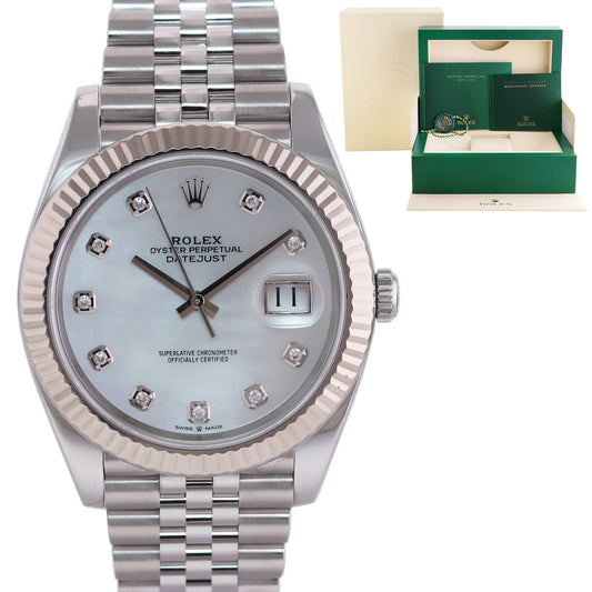 2021 MINT Rolex DateJust 41 126334 Jubilee MOP Pearl Diamond White Gold Watch