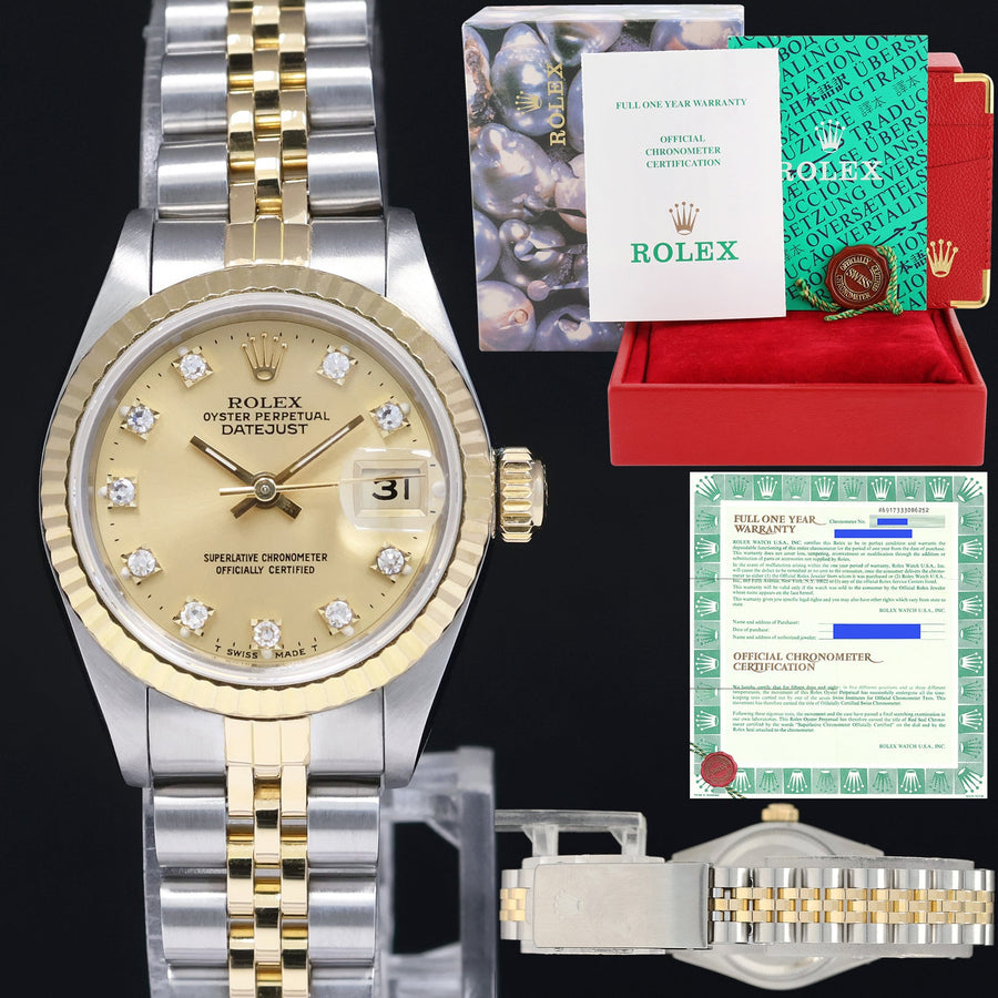 MINT PAPERS Ladies Rolex DateJust 69173 Two Tone Diamond Gold Jubilee 26mm Watch