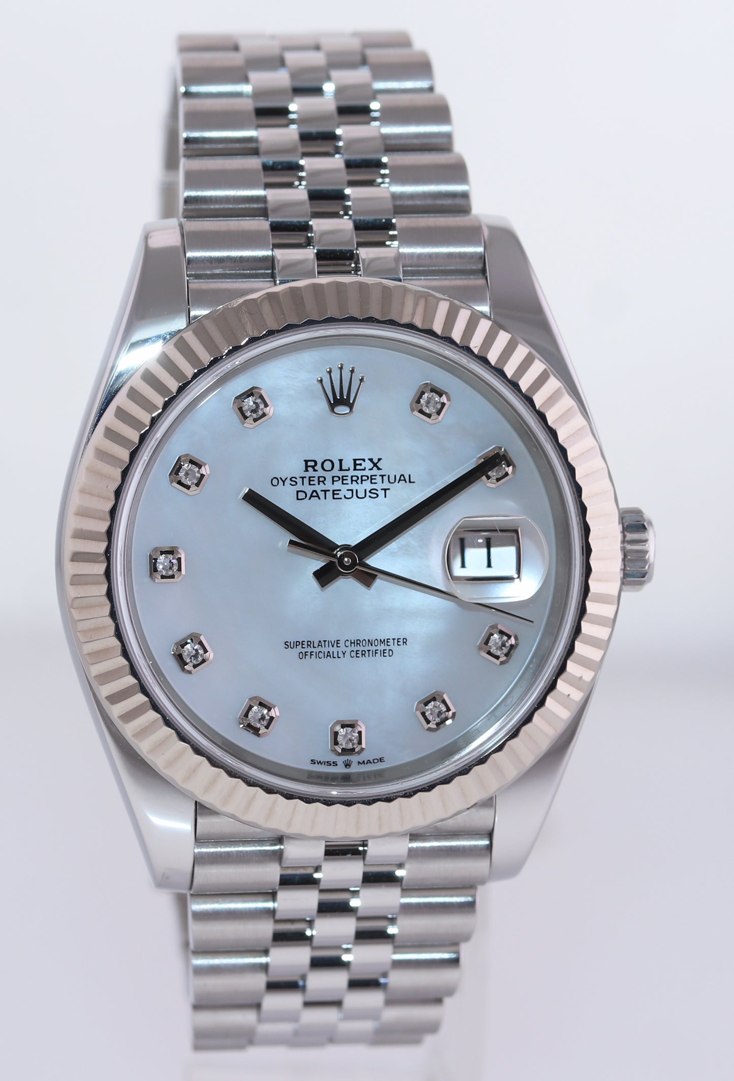 2021 MINT Rolex DateJust 41 126334 Jubilee MOP Pearl Diamond White Gold Watch
